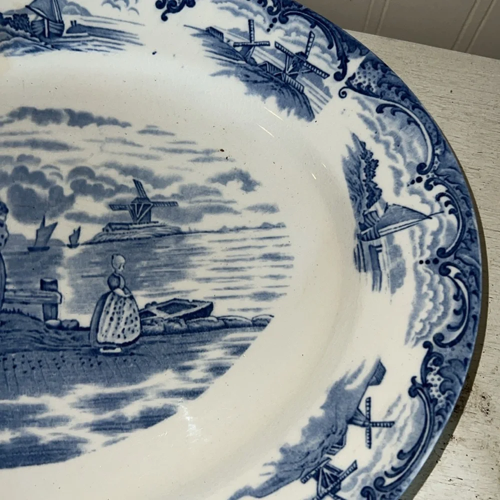 Antique Wedgwood Hague England blue delft Holland Dutch windmill platter